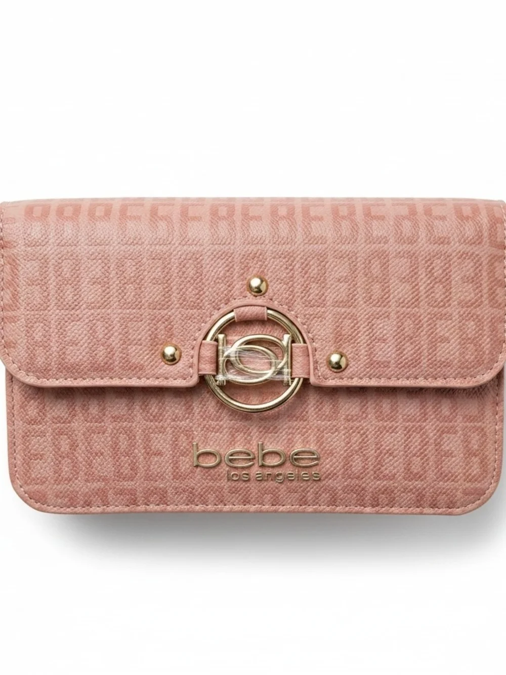 bebe Blush Pink Logo‎ Flap Clutch with Gold Hardware